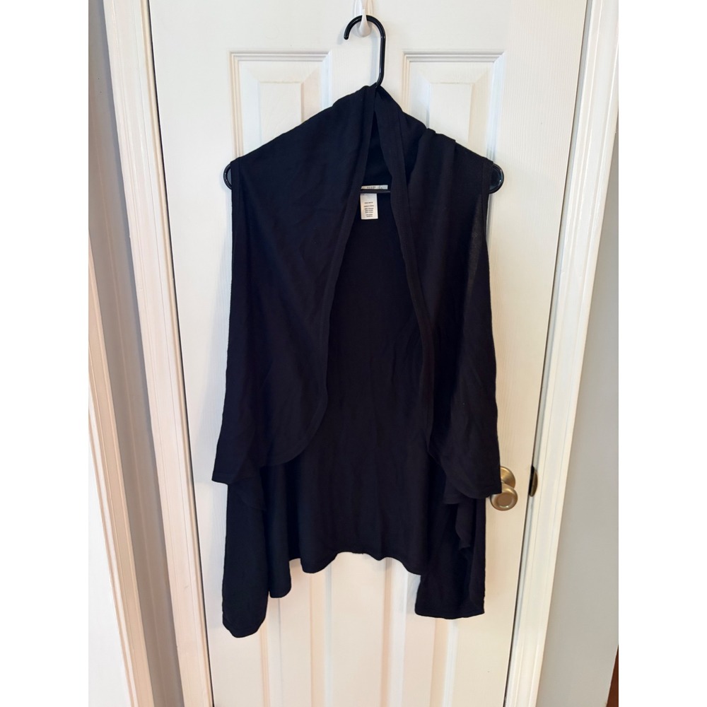 Coldwater Creek Vest Womens Large Black Draped Open Front Sleeveless Cardigan